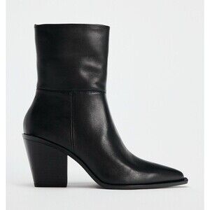 Zara Black Genuine Leather Pointed Toe Ankle Boots Women Size US 10 EUR 41